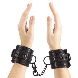 Bondage Boutique Black Rose Faux Fur Lined Wrist Cuffs - Sex Toys
