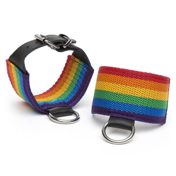 Bondage Boutique Rainbow and Leather Wrist Cuffs - Sex Toys