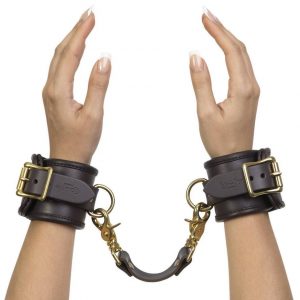 Coco de Mer Brown Leather Wrist Cuffs L/XL - Sex Toys