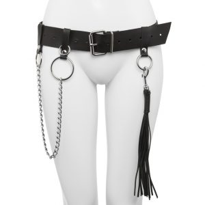 DOMINIX Deluxe Leather Belt with Detachable Flogger S/M - Sex Toys