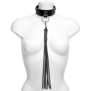 DOMINIX Deluxe Leather Collar with Detachable Flogger - Sex Toys