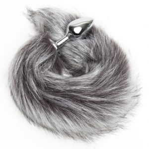 DOMINIX Deluxe Stainless Steel Medium Faux Silver Fox Tail Butt Plug - Sex Toys