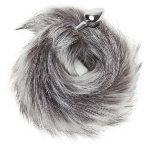 DOMINIX Deluxe Stainless Steel Small Faux Silver Fox Tail Butt Plug - Sex Toys