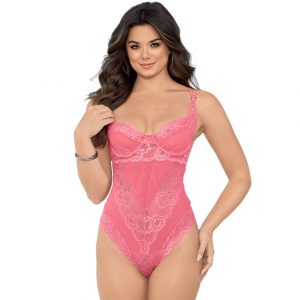 Escante Coral Underwired Lace and Mesh G-String Teddy - Sex Toys