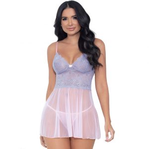 Escante Pink Lace and Mesh Babydoll Set - Sex Toys