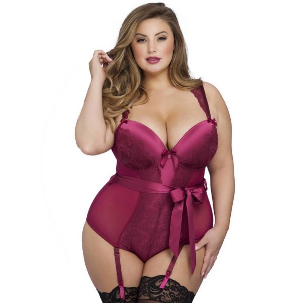 Lovehoney Plus Size Moonlight Wine Crotchless Plunge Teddy - Sex Toys