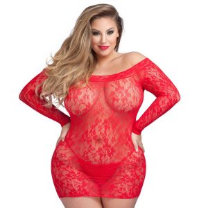 Lovehoney Plus Size Red Off the Shoulder Lace Mini Dress - Sex Toys