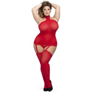 Lovehoney Plus Size Red Sheer Garter Bodystocking - Sex Toys