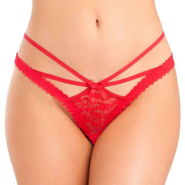 Lovehoney Red Crotchless Strappy Lace Thong - Sex Toys