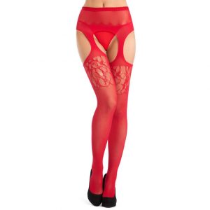 Lovehoney Red Fishnet and Lace Garter Pantyhose - Sex Toys
