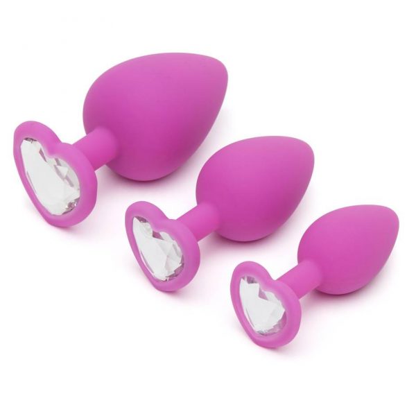 Luxe Jeweled Butt Plug Set with Heart Crystal (3 Piece) - Sex Toys