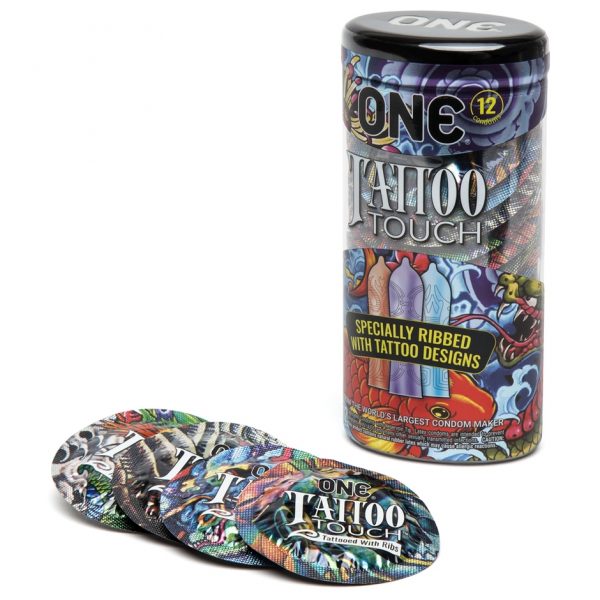 ONE Tattoo Touch Ribbed Condoms (12 Count) - Sex Toys