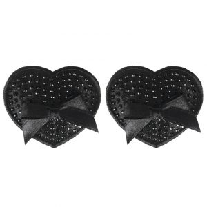 Peekaboos Premium Black Sparkly Heart Nipple Pasties - Sex Toys