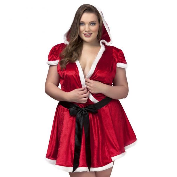 Plus Size Sexy Santa Hooded Wrap Dress - Sex Toys